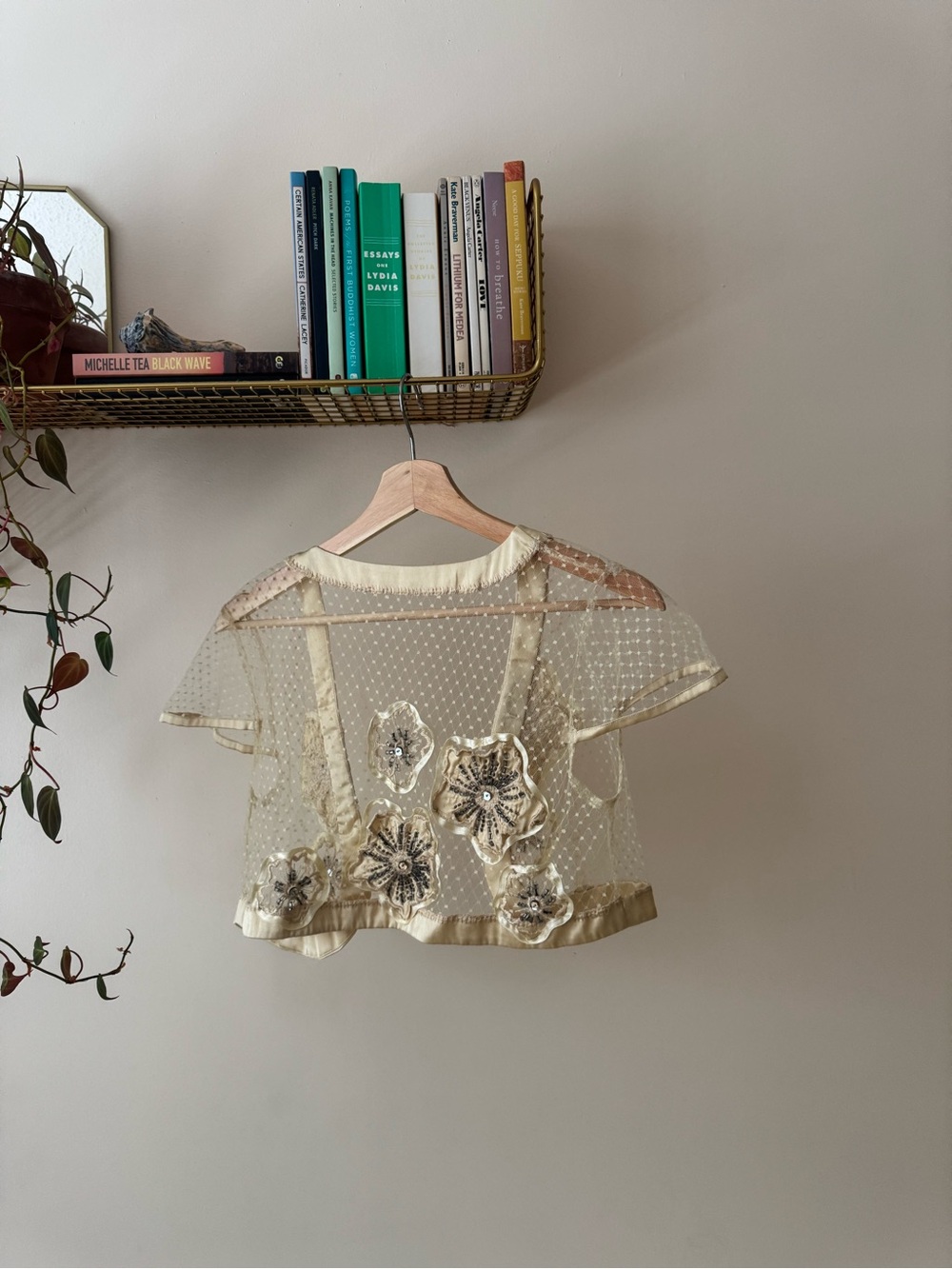 Vintage ivory bed jacket with appliqués